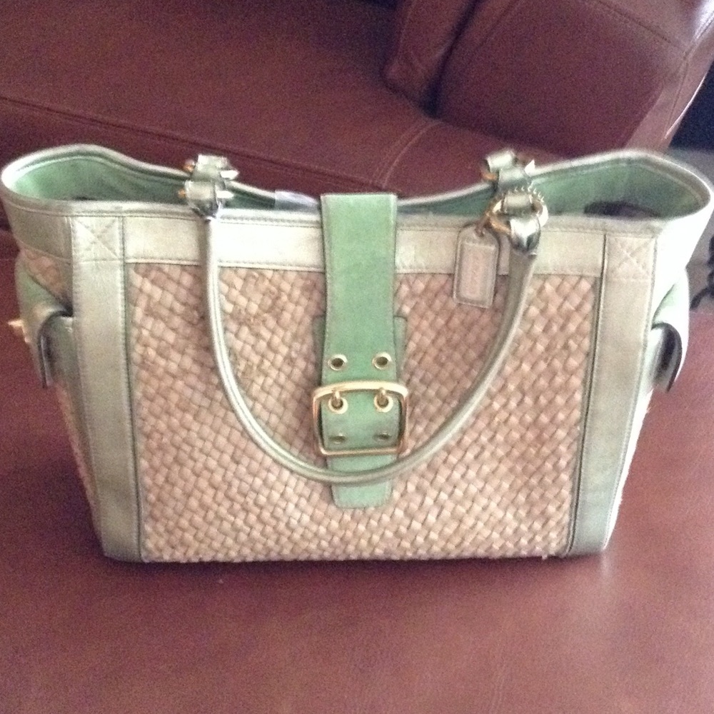 COPY - Coach straw and green suede coach bag